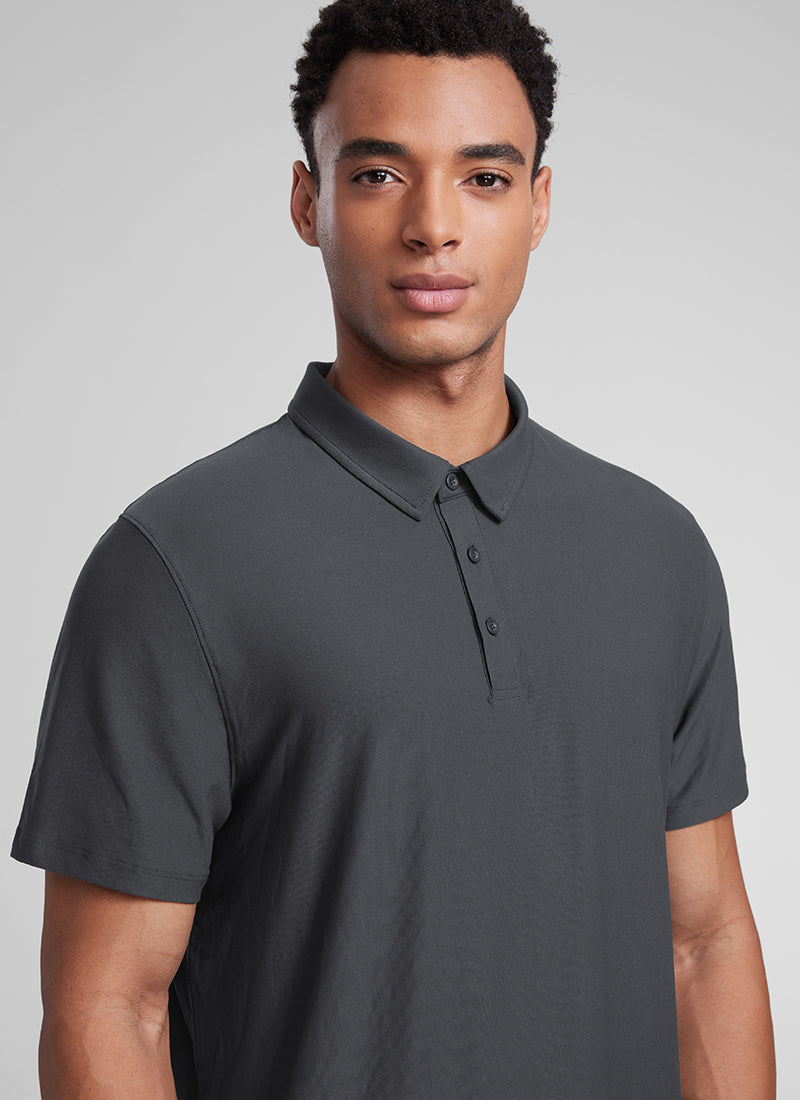 CRZ YOGA Men's Cloudweight Moisture Wicking Polo Short Sleeve Grey Sage