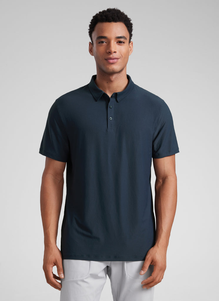 CRZ YOGA Men's Cloudweight Moisture Wicking Polo Short Sleeve Mysterious Grey