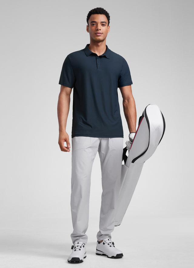 CRZ YOGA Men's Cloudweight Moisture Wicking Polo Short Sleeve Mysterious Grey