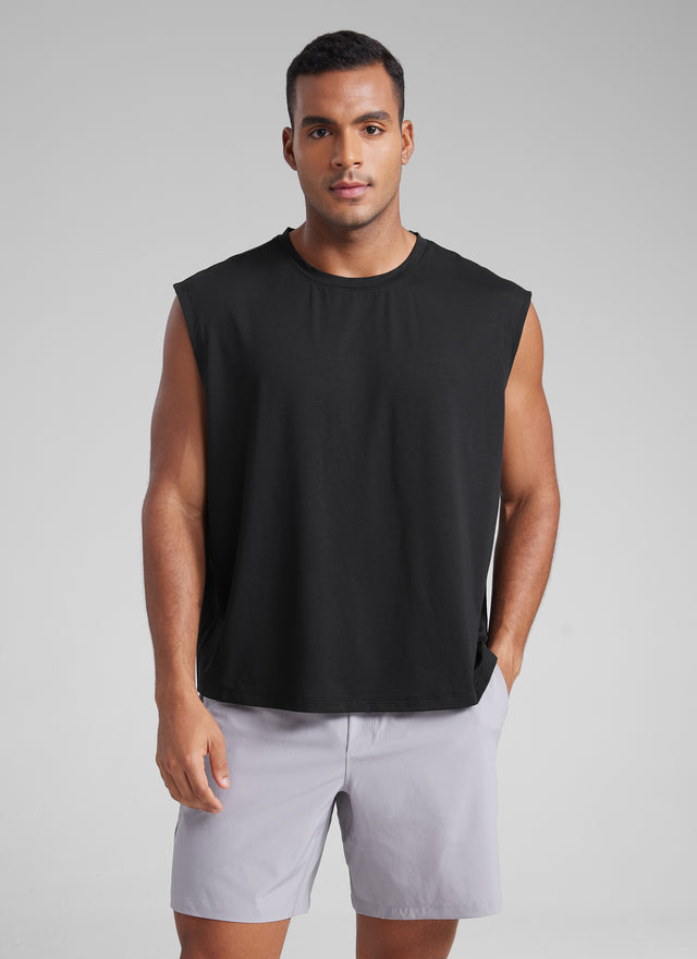 CRZ YOGA Men's Mesh Quick Dry Workout Relaxed Fit Tank Tops Sleeveless Black