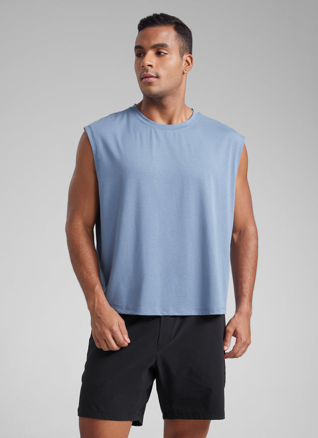 CRZ YOGA Men's Mesh Quick Dry Workout Relaxed Fit Tank Tops Sleeveless True Navy