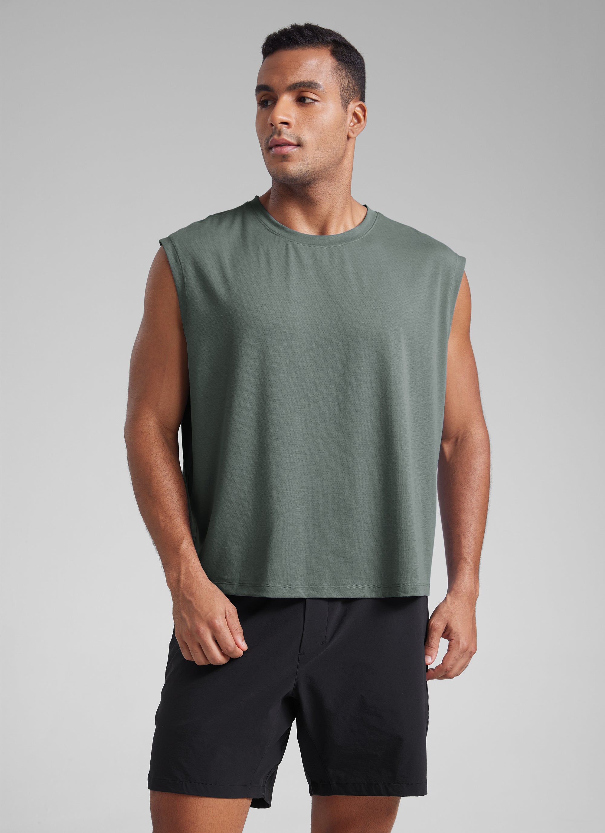 CRZ YOGA Men's Mesh Quick Dry Workout Relaxed Fit Tank Tops Sleeveless Slate Blue