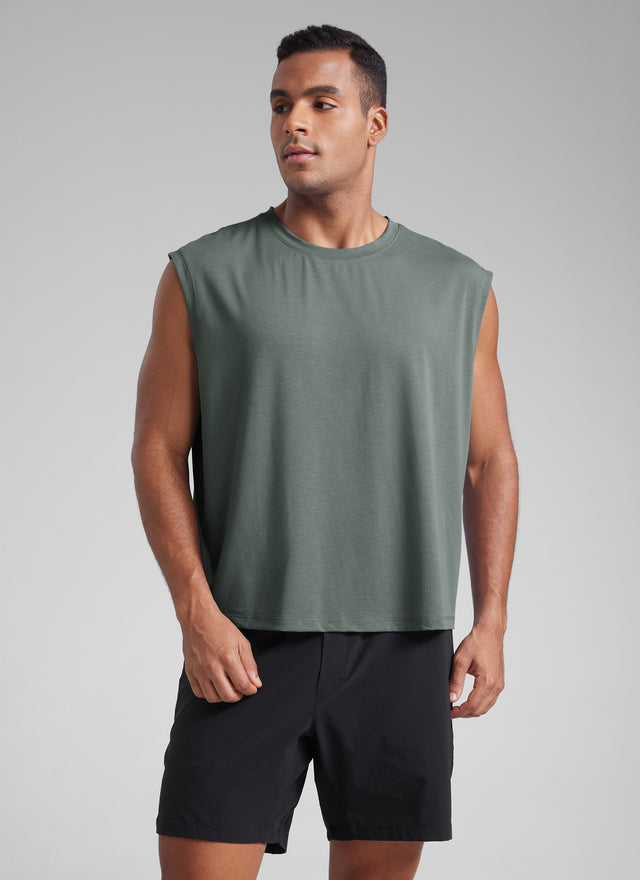 CRZ YOGA Men's Mesh Quick Dry Workout Relaxed Fit Tank Tops Sleeveless Slate Blue