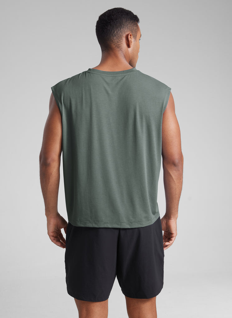 CRZ YOGA Men's Mesh Quick Dry Workout Relaxed Fit Tank Tops Sleeveless Slate Blue