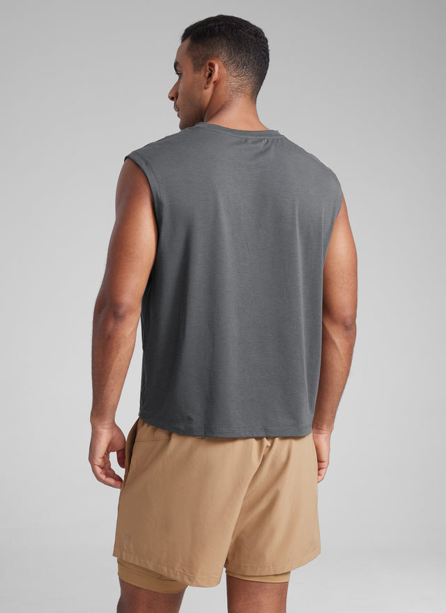 CRZ YOGA Men's Mesh Quick Dry Workout Relaxed Fit Tank Tops Sleeveless Slate Blue