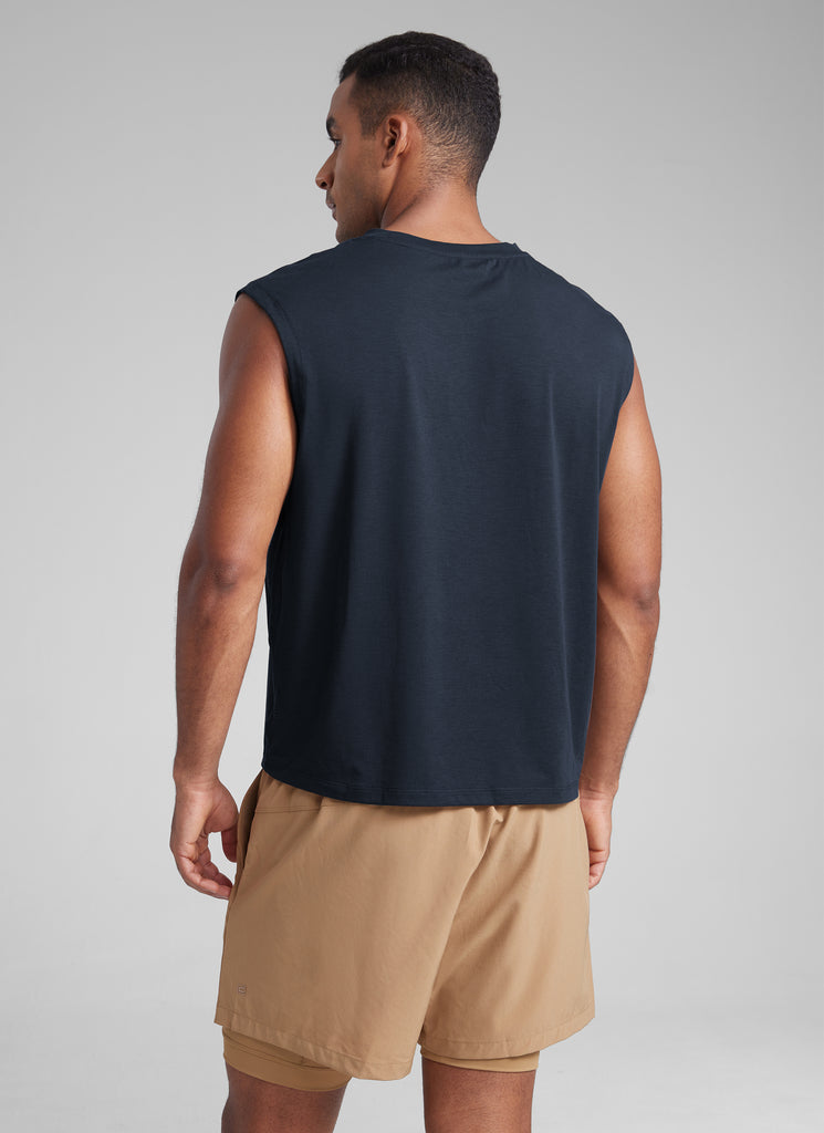 CRZ YOGA Men's Mesh Quick Dry Workout Relaxed Fit Tank Tops Sleeveless True Navy