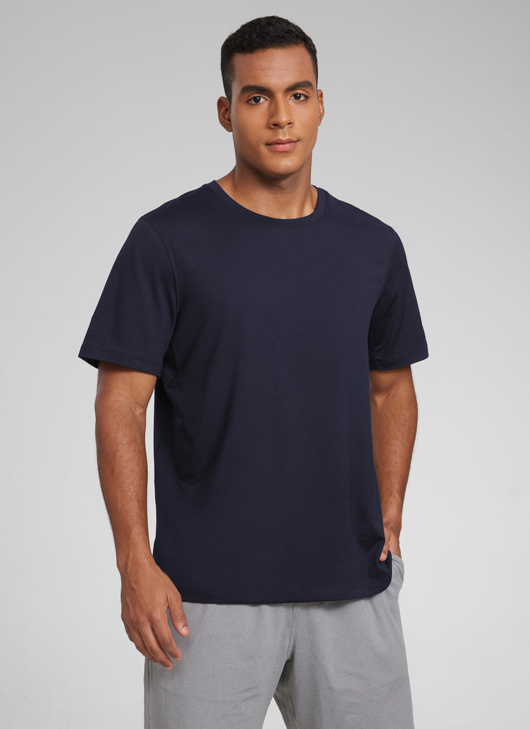 CRZ YOGA Men's Midweight Soft Breathable Casual Athletic Short Sleeve Navy