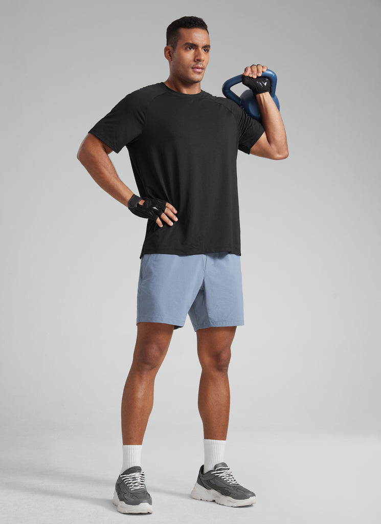 CRZ YOGA Men's Training Classic Fit Shirts Mech Short Sleeves Black