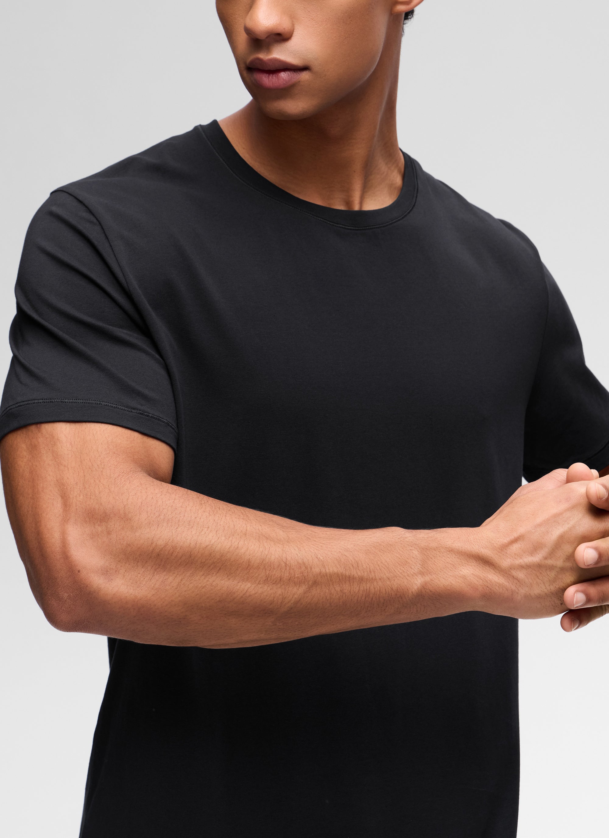 CRZ YOGA Men's Casual Classic Fit Shirts Pima Cotton Short Sleeves Black