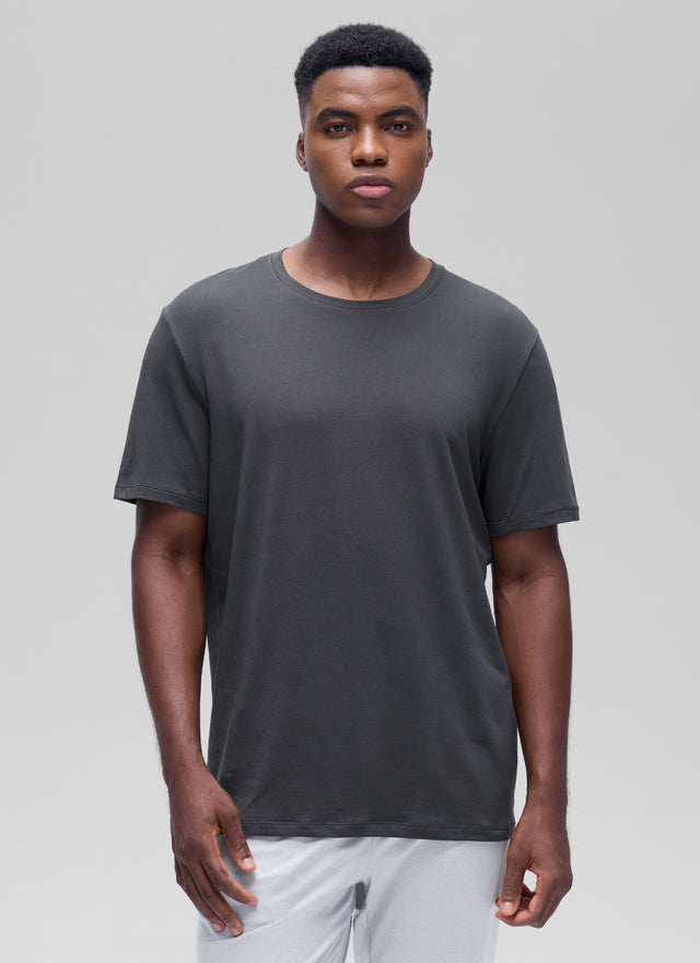 CRZ YOGA Men's Casual Classic Fit Shirts Pima Cotton Short Sleeves True Navy