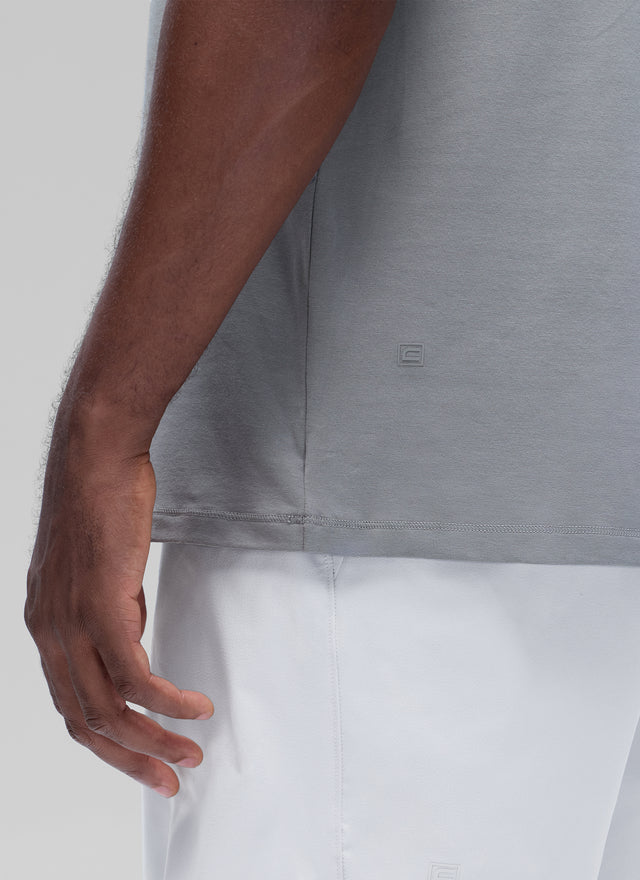 CRZ YOGA Men's Casual Classic Fit Shirts Pima Cotton Short Sleeves Silver Gray