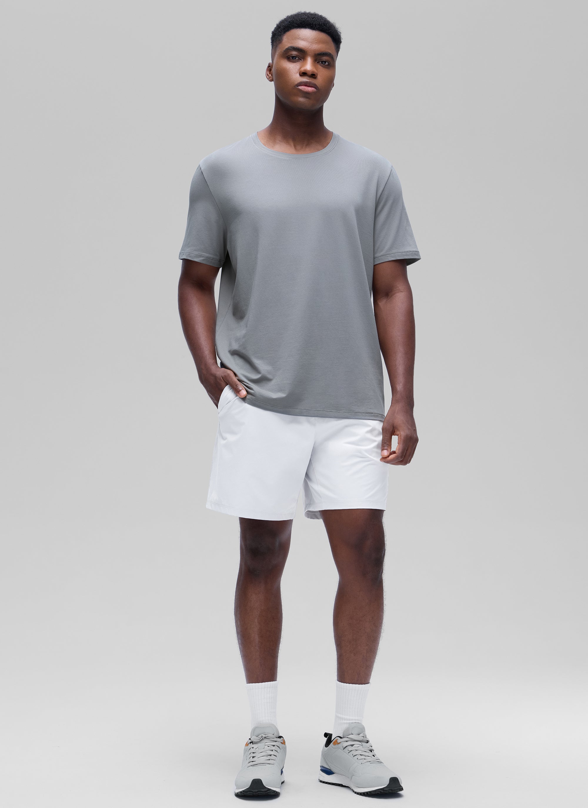 CRZ YOGA Men's Casual Classic Fit Shirts Pima Cotton Short Sleeves Silver Gray