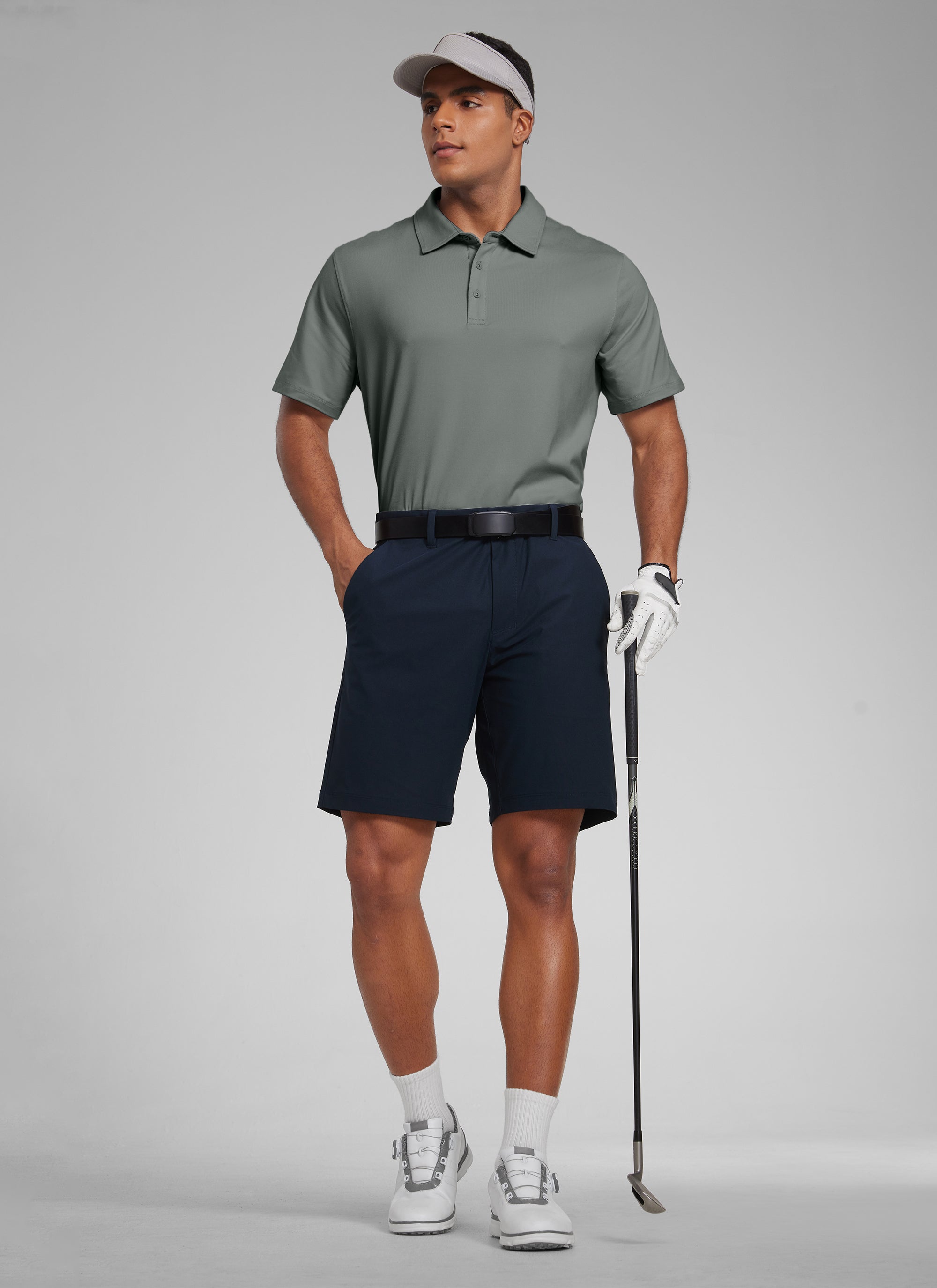 CRZ YOGA Men's Cloud Jersey Moisture Wicking Polo Golf Short Sleeve Grey Sage