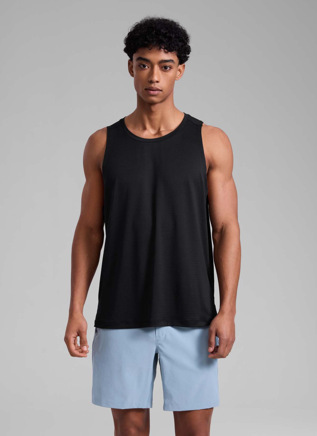 CRZ YOGA Man's Lightweight Training Side Slits Narrow Shoulder Tank Black