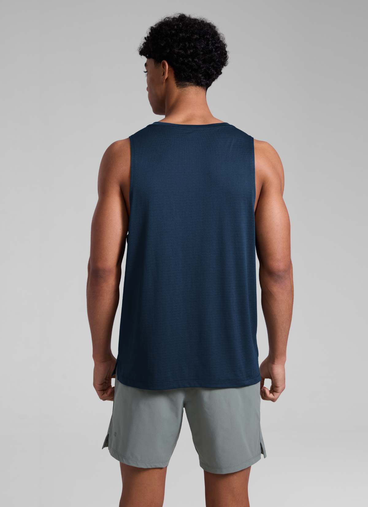 CRZ YOGA Man's Lightweight Training Side Slits Narrow Shoulder Tank Nautical Navy Blue
