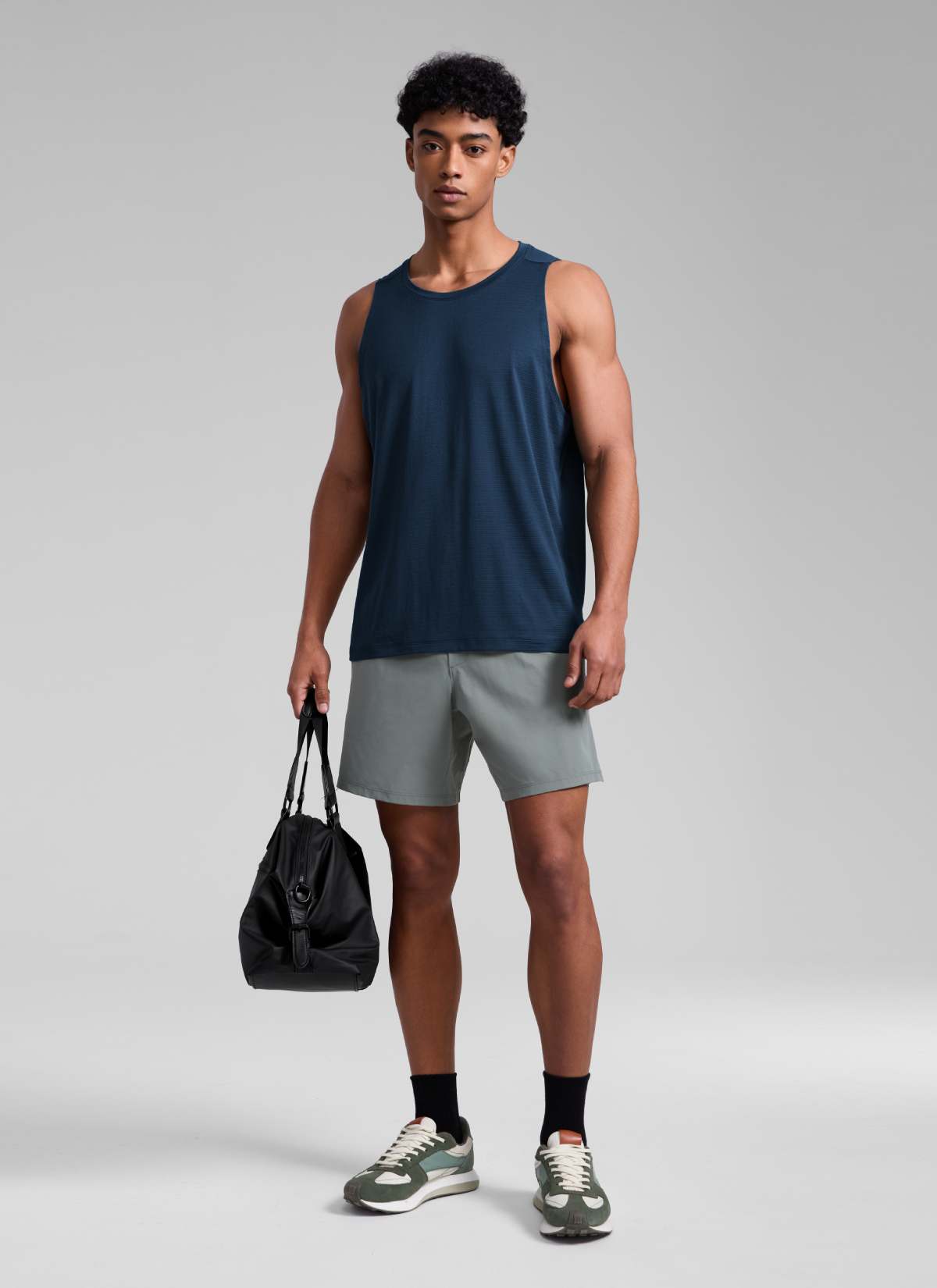 CRZ YOGA Man's Lightweight Training Side Slits Narrow Shoulder Tank Nautical Navy Blue