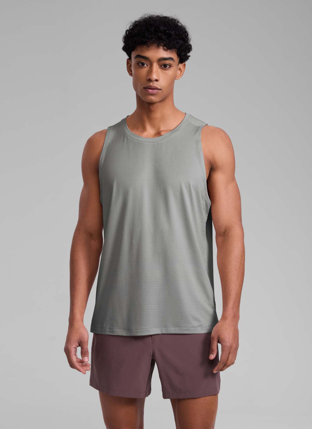 CRZ YOGA Man's Lightweight Training Side Slits Narrow Shoulder Tank Silver Gray