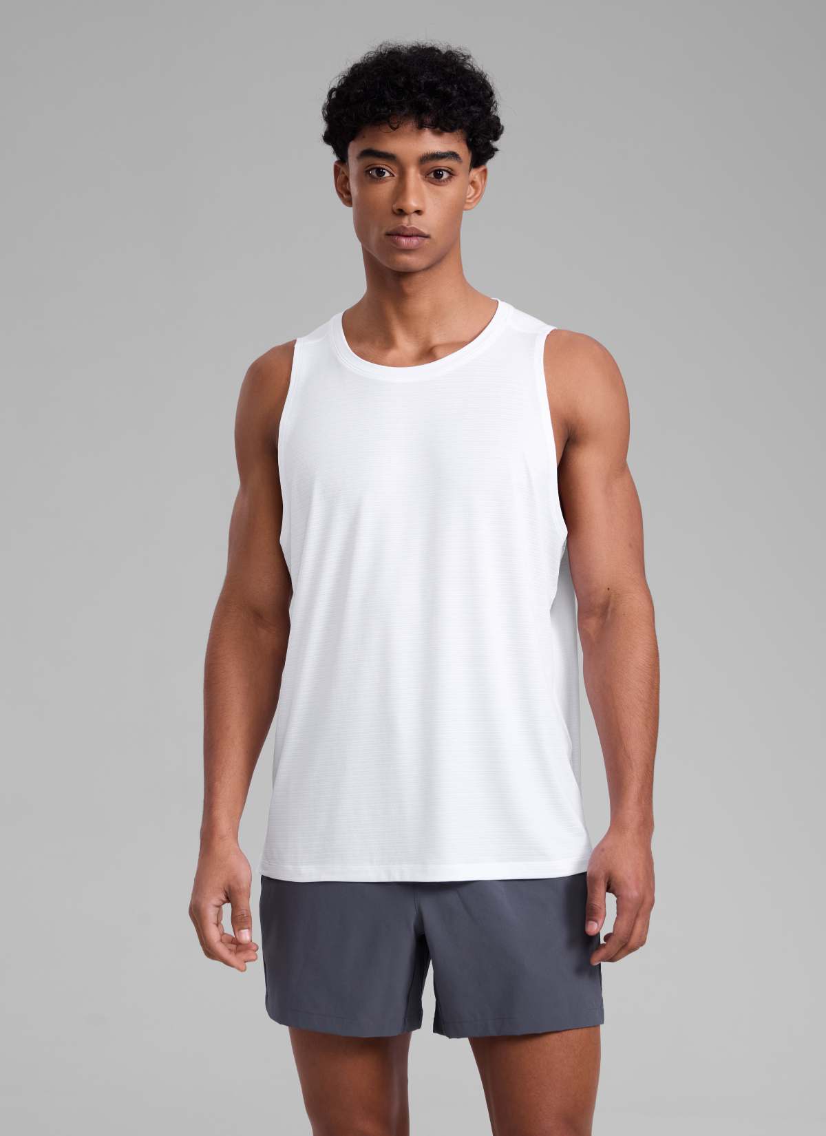 CRZ YOGA Man's Lightweight Training Side Slits Narrow Shoulder Tank White