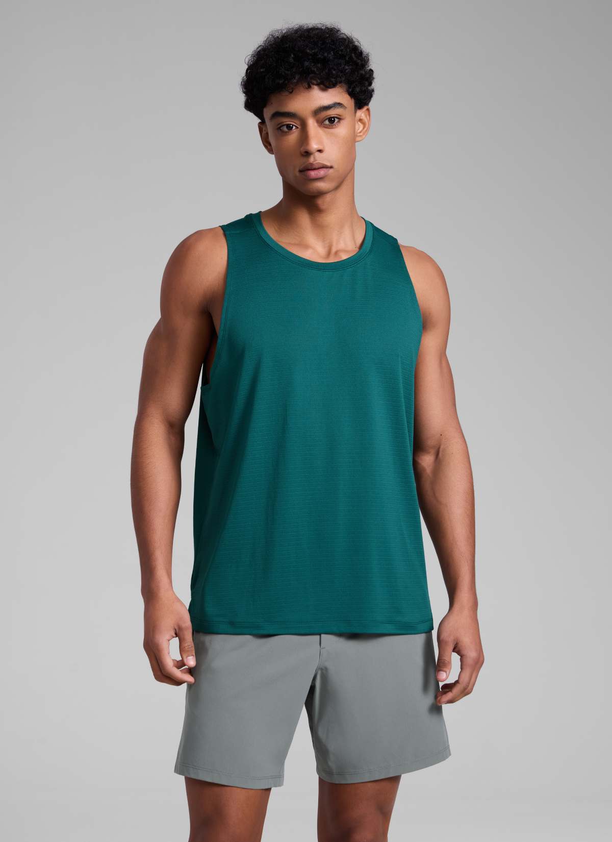 CRZ YOGA Man's Lightweight Training Side Slits Narrow Shoulder Tank Forest Green