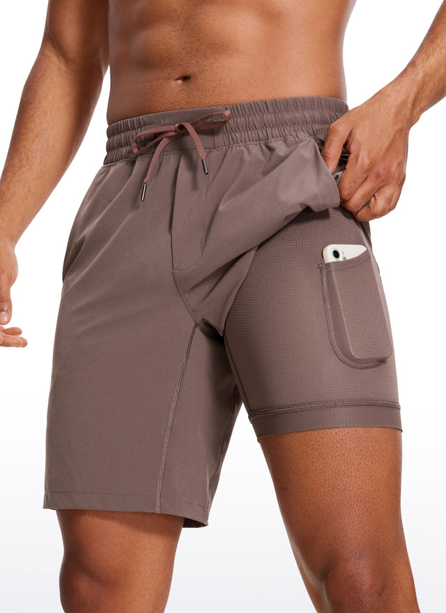 CRZ YOGA Men's Train Run Classic Fit Feathery-Fit Lined Shorts 9'' Brown Rock