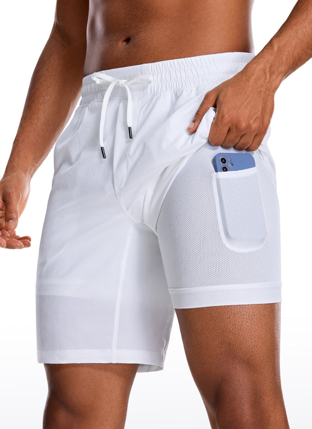 CRZ YOGA Men's Train Run Classic Fit Feathery-Fit Lined Shorts 9'' White