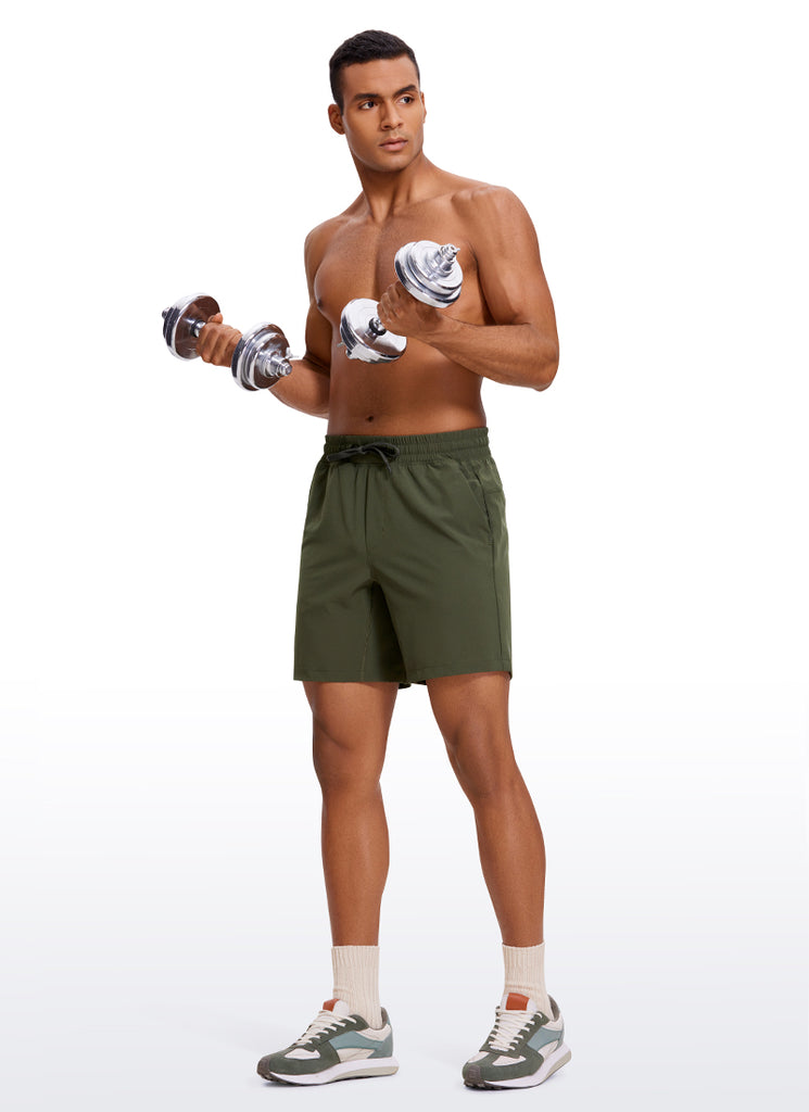 CRZ YOGA Men's Train Classic Fit Feathery-Fit Linerless Shorts 7'' Brown Rock