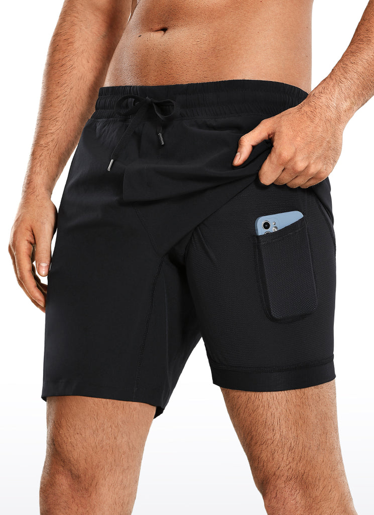 CRZ YOGA Men's Train Run Classic Fit Feathery-Fit Lined Shorts 7'' Black
