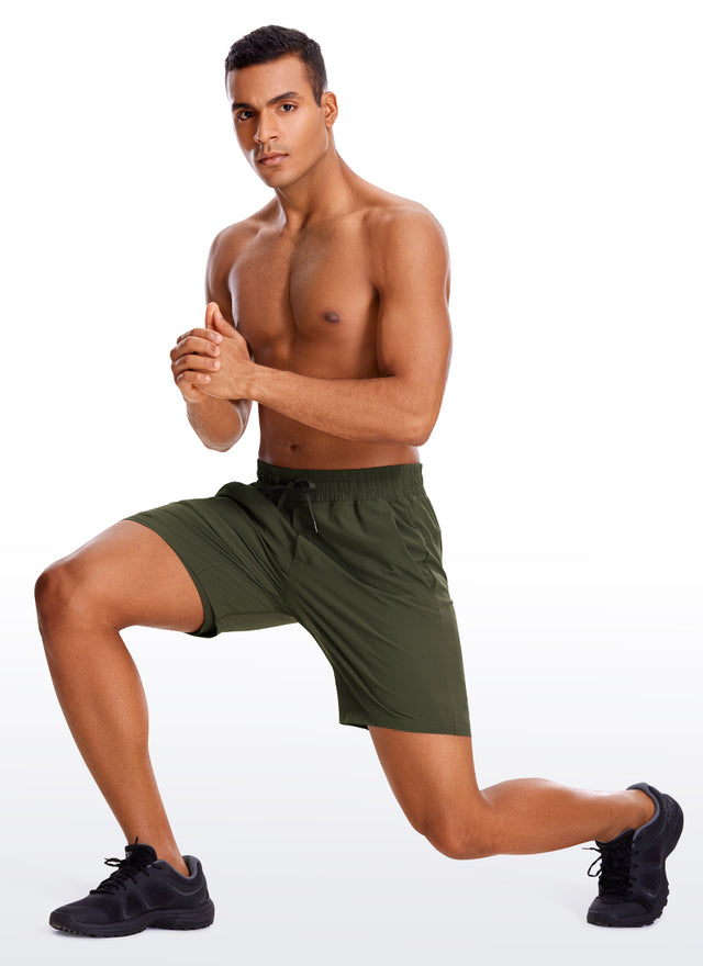 CRZ YOGA Men's Train Run Classic Fit Feathery-Fit Lined Shorts 7'' Brown Rock