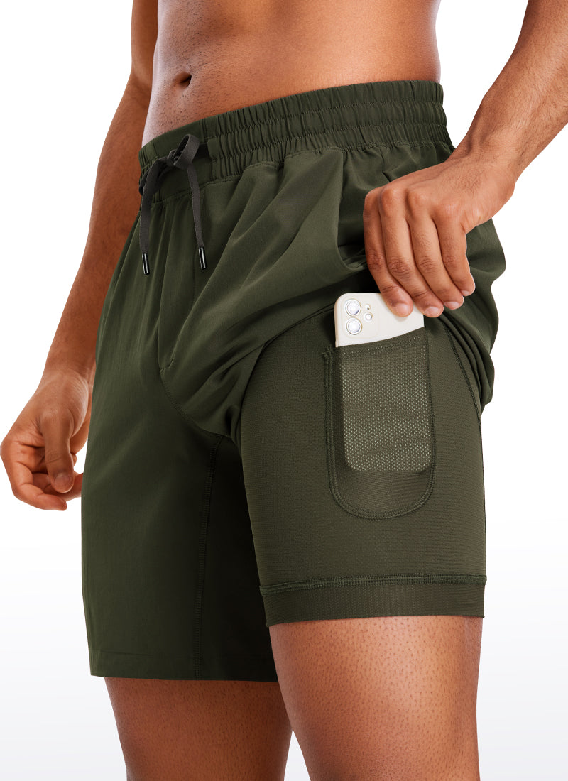 CRZ YOGA Men's Train Run Classic Fit Feathery-Fit Lined Shorts 7'' Dark Olive