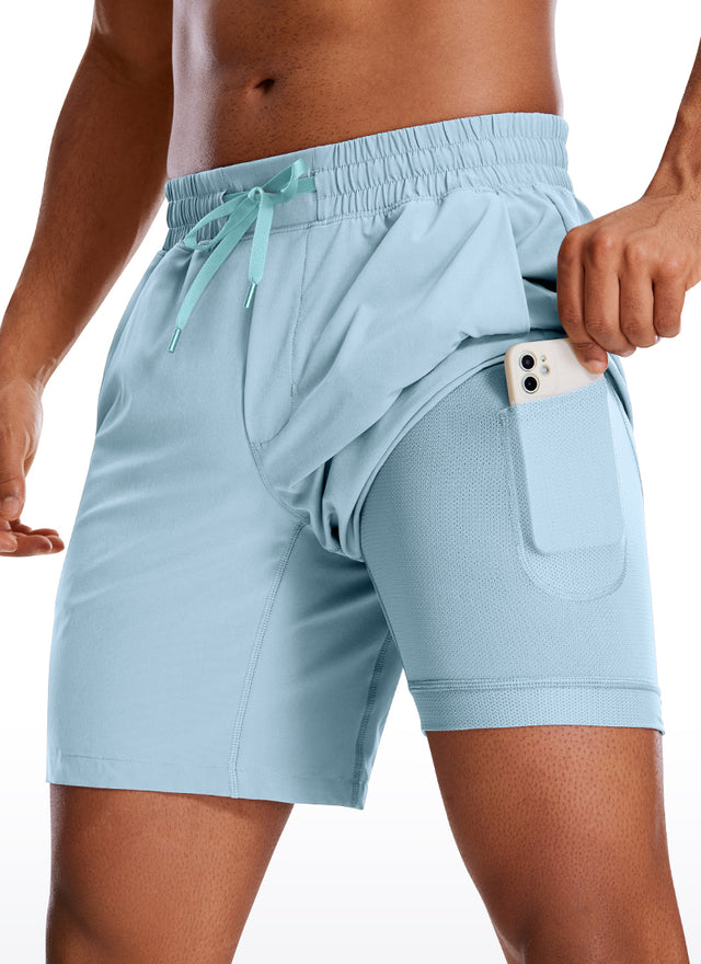 CRZ YOGA Men's Train Run Classic Fit Feathery-Fit Lined Shorts 7'' Light grayish blue