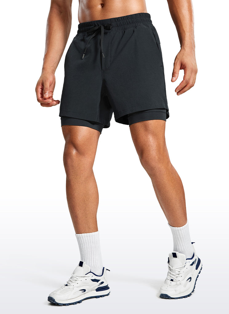 CRZ YOGA Men's Train Relaxed Fit Feathery-Fit 2 in 1 Shorts 5'' with Long Liner Black