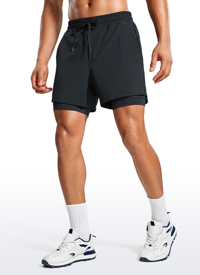 CRZ YOGA Men's Train Relaxed Fit Feathery-Fit 2 in 1 Shorts 5'' with Long Liner Black