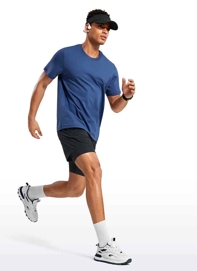 CRZ YOGA Men's Train Relaxed Fit Feathery-Fit 2 in 1 Shorts 5'' with Long Liner Black