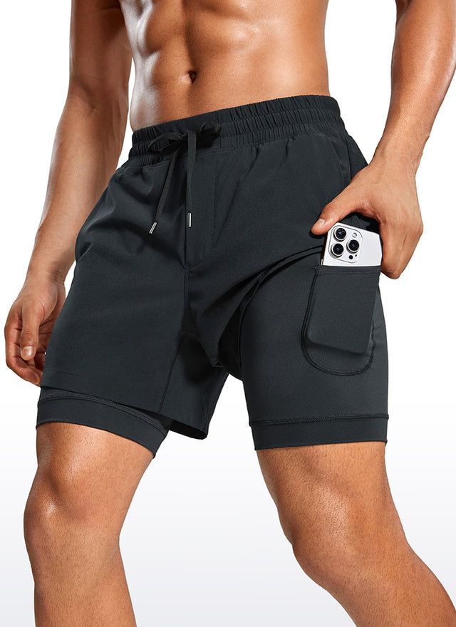 CRZ YOGA Men's Train Relaxed Fit Feathery-Fit 2 in 1 Shorts 5'' with Long Liner Black