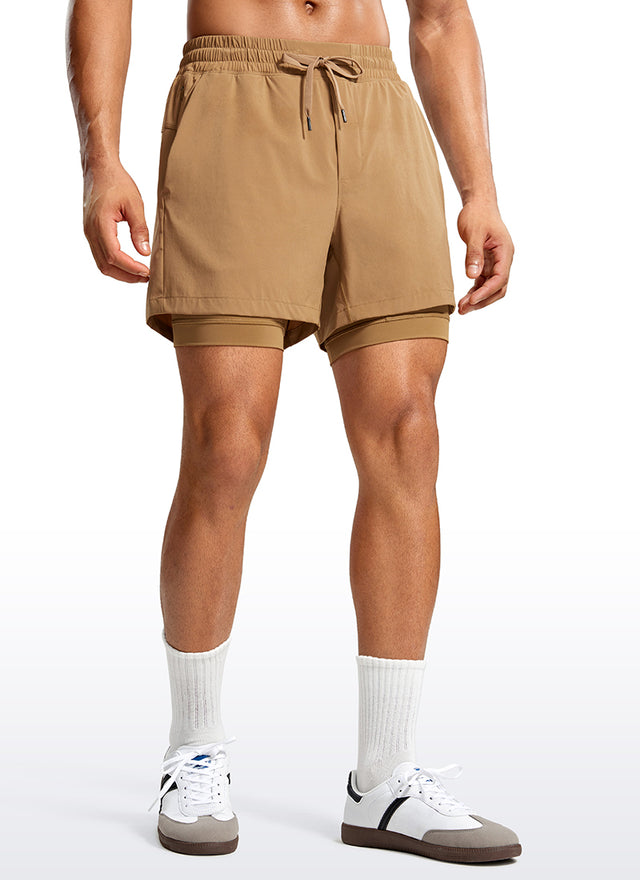 CRZ YOGA Men's Train Relaxed Fit Feathery-Fit 2 in 1 Shorts 5'' with Long Liner Black