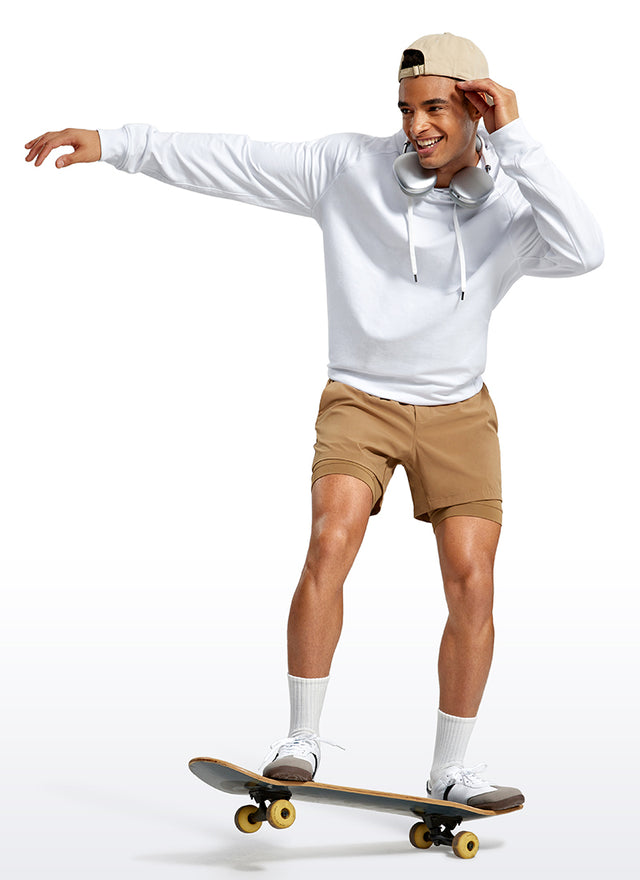 CRZ YOGA Men's Train Relaxed Fit Feathery-Fit 2 in 1 Shorts 5'' with Long Liner Khaki Sand