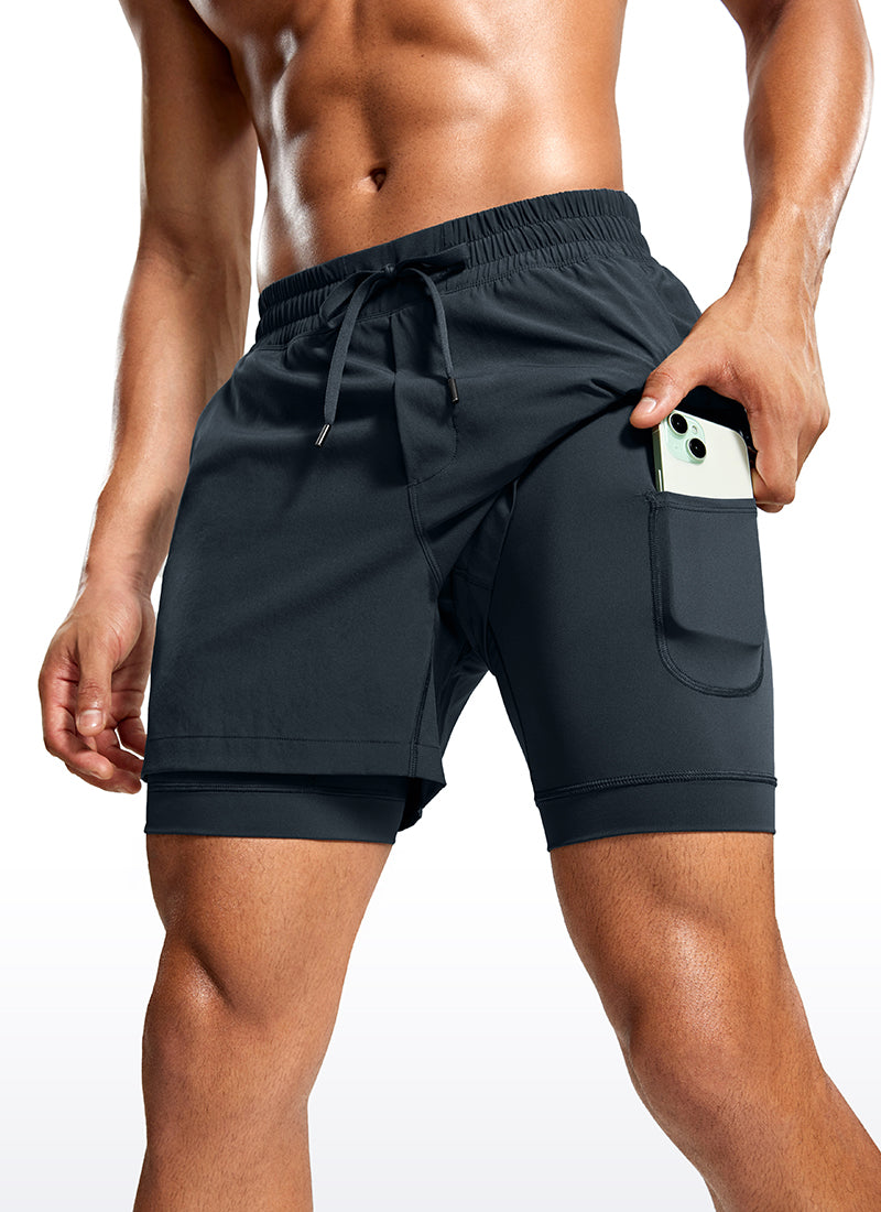 Feathery-Fit 2 in 1 Athletic Shorts 5''- with Pockets & Long Liner