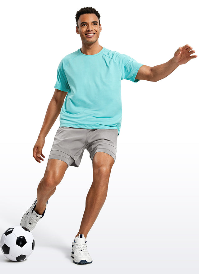 CRZ YOGA Men's Train Relaxed Fit Feathery-Fit 2 in 1 Shorts 5'' with Long Liner Dark Chrome