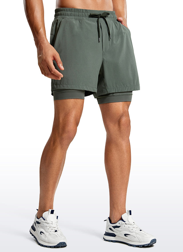CRZ YOGA Men's Train Relaxed Fit Feathery-Fit 2 in 1 Shorts 5'' with Long Liner Grey Sage
