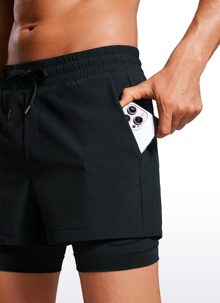 CRZ YOGA Men's Train Feathery-Fit 2 in 1 Shorts 3.5'' with pockets Black