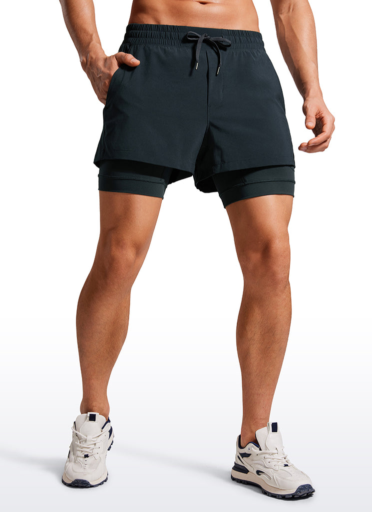 CRZ YOGA Men's Train Feathery-Fit 2 in 1 Shorts 3.5'' with pockets Ink Gray