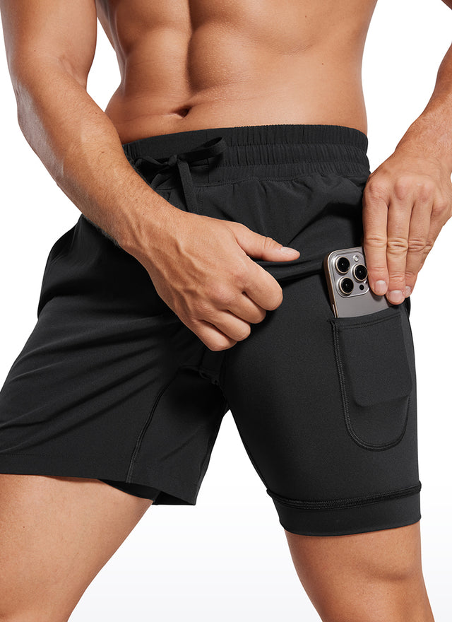 CRZ YOGA Men's Train Feathery-Fit 2 in 1 Shorts 5'' with pockets Black