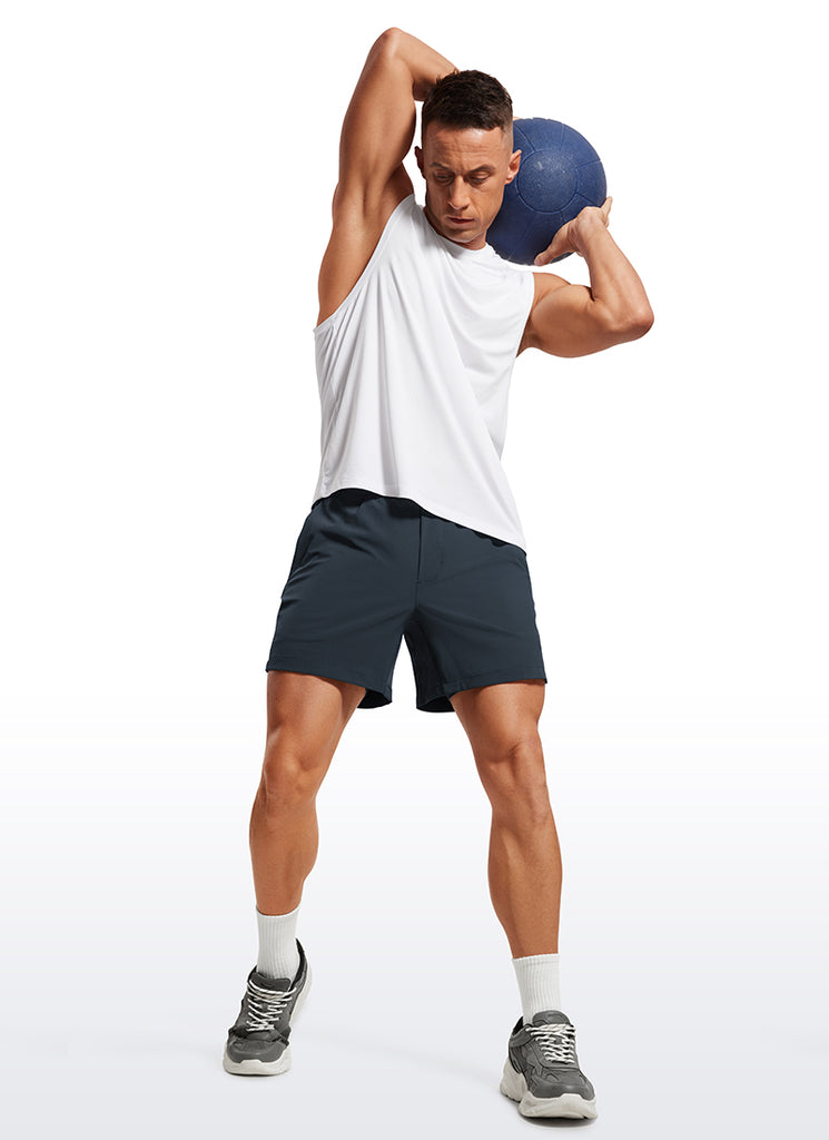 CRZ YOGA Men's Train Feathery-Fit 2 in 1 Shorts 5'' with pockets True Navy
