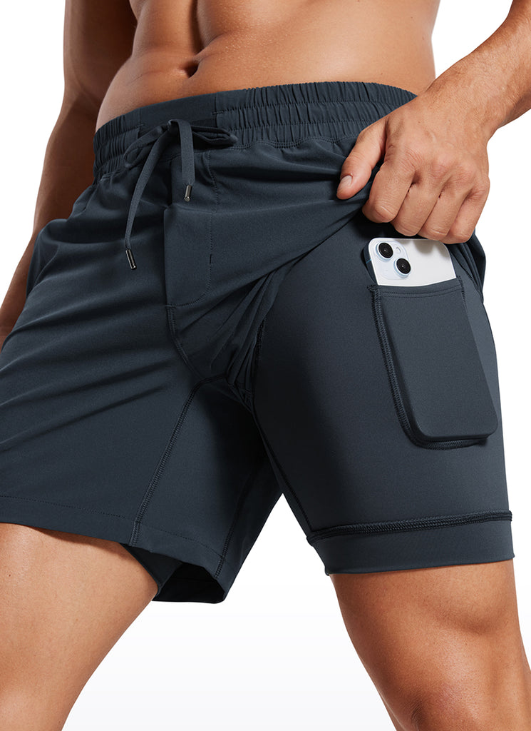 CRZ YOGA Men's Train Feathery-Fit 2 in 1 Shorts 5'' with pockets True Navy