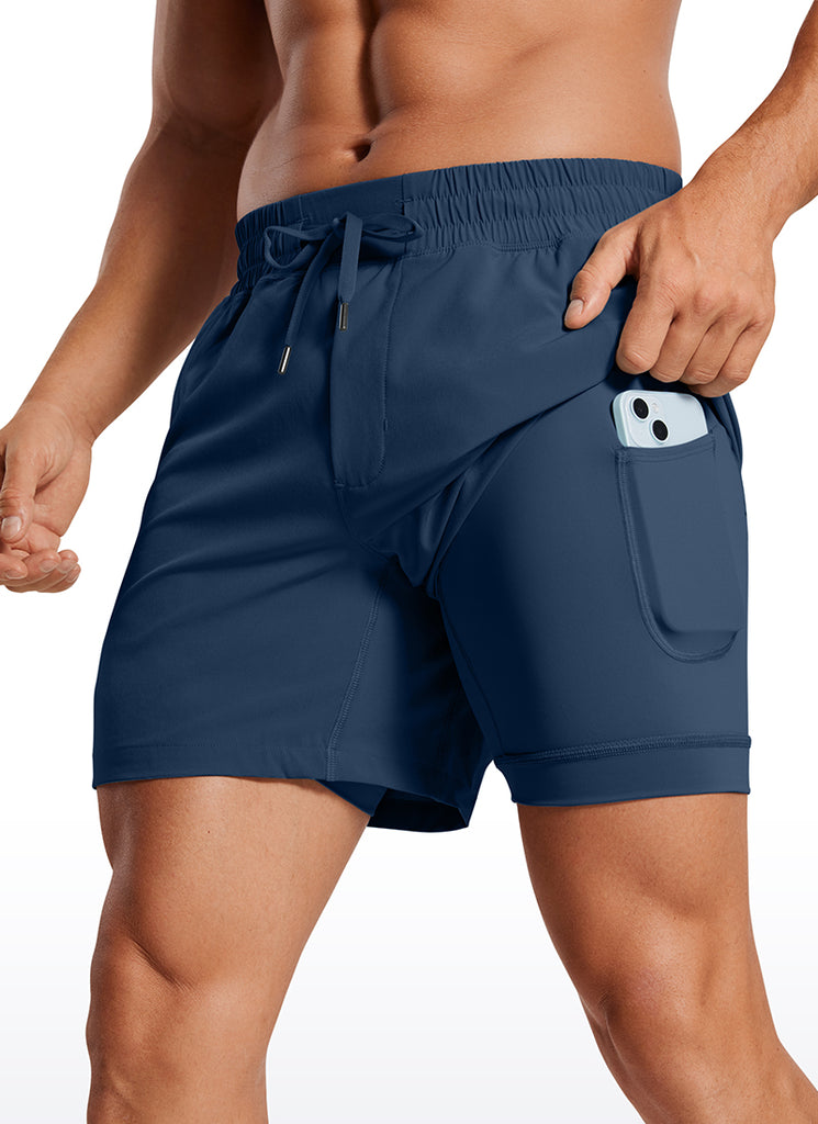 CRZ YOGA Men's Train Feathery-Fit 2 in 1 Shorts 5'' with pockets Electric Blue
