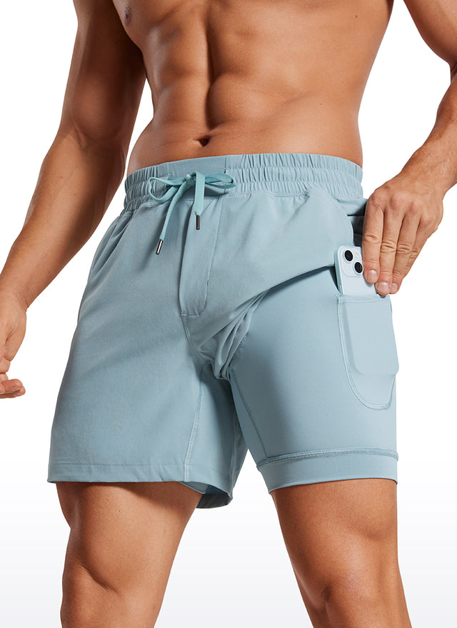 CRZ YOGA Men's Train Feathery-Fit 2 in 1 Shorts 5'' with pockets Light grayish blue