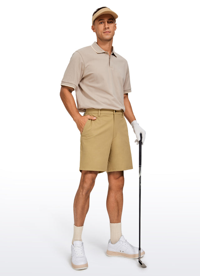 CRZ YOGA Men's Work Classic Fit All-Day Comfort Golf Shorts Pocket 7'' Khaki Sand