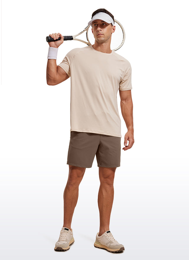 CRZ YOGA Men's Train Relaxed Fit On the Travel Linerless Shorts 7'' Dark Olive Brown