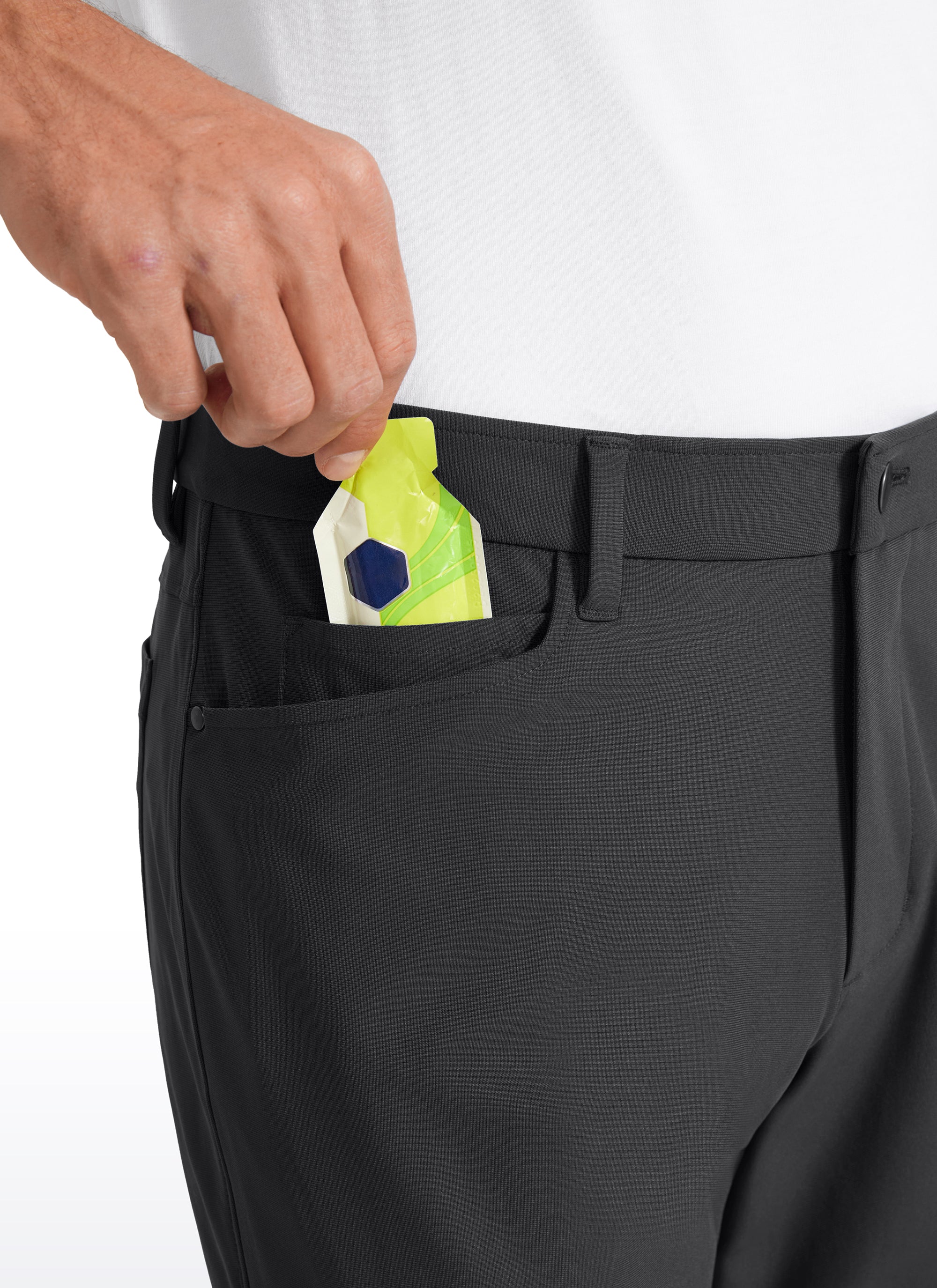 CRZ YOGA Mens Work Slim Fit All-Day Comfort Golf Pants 5 Pockets 32'' Khaki Sand