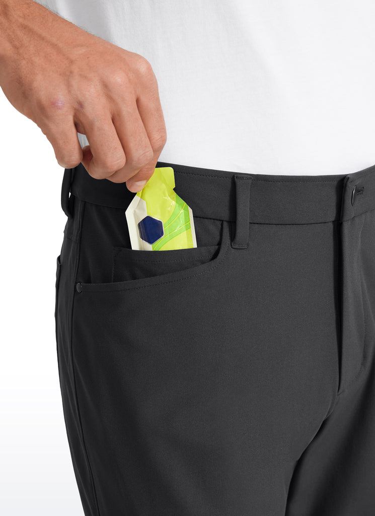 CRZ YOGA Mens Work Slim Fit All-Day Comfort Golf Pants 5 Pockets 32'' Khaki Sand